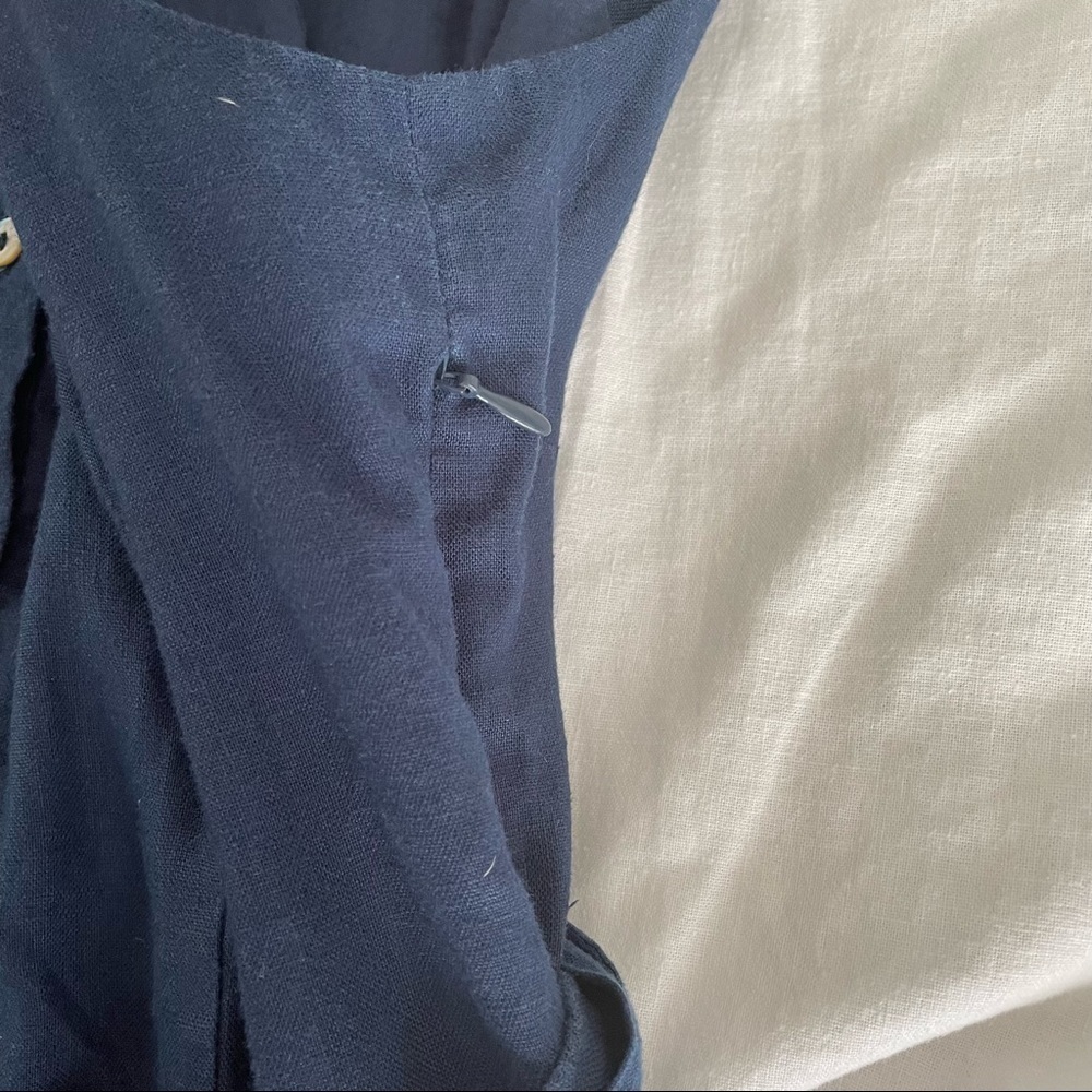 Tahari SZ 2 100% Linen Shirt Dress Navy blue fit flair - Picture 8 of 8